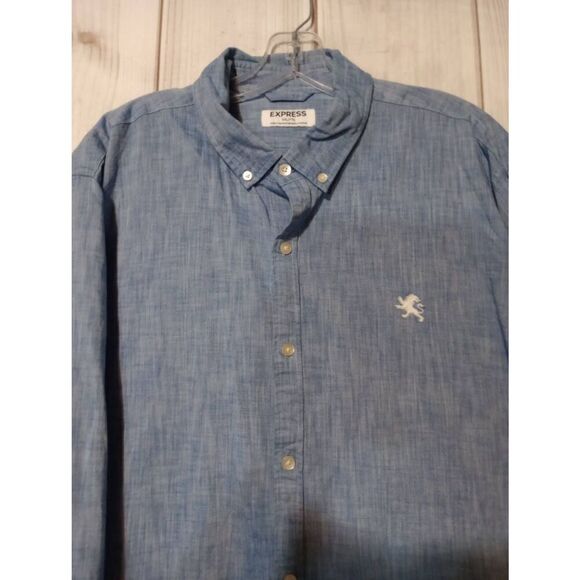 Express Shirt Men's XXL Chambray Button Front Long Sleeve - Picture 3 of 8